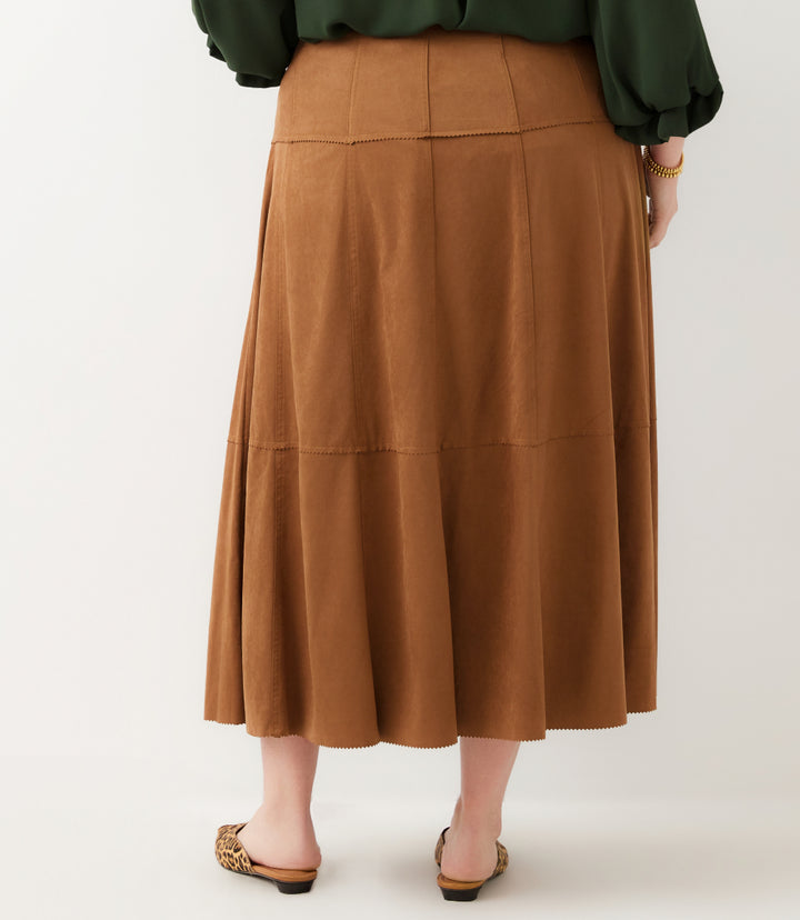 Plus Size Tiered Faux Suede Midi Skirt