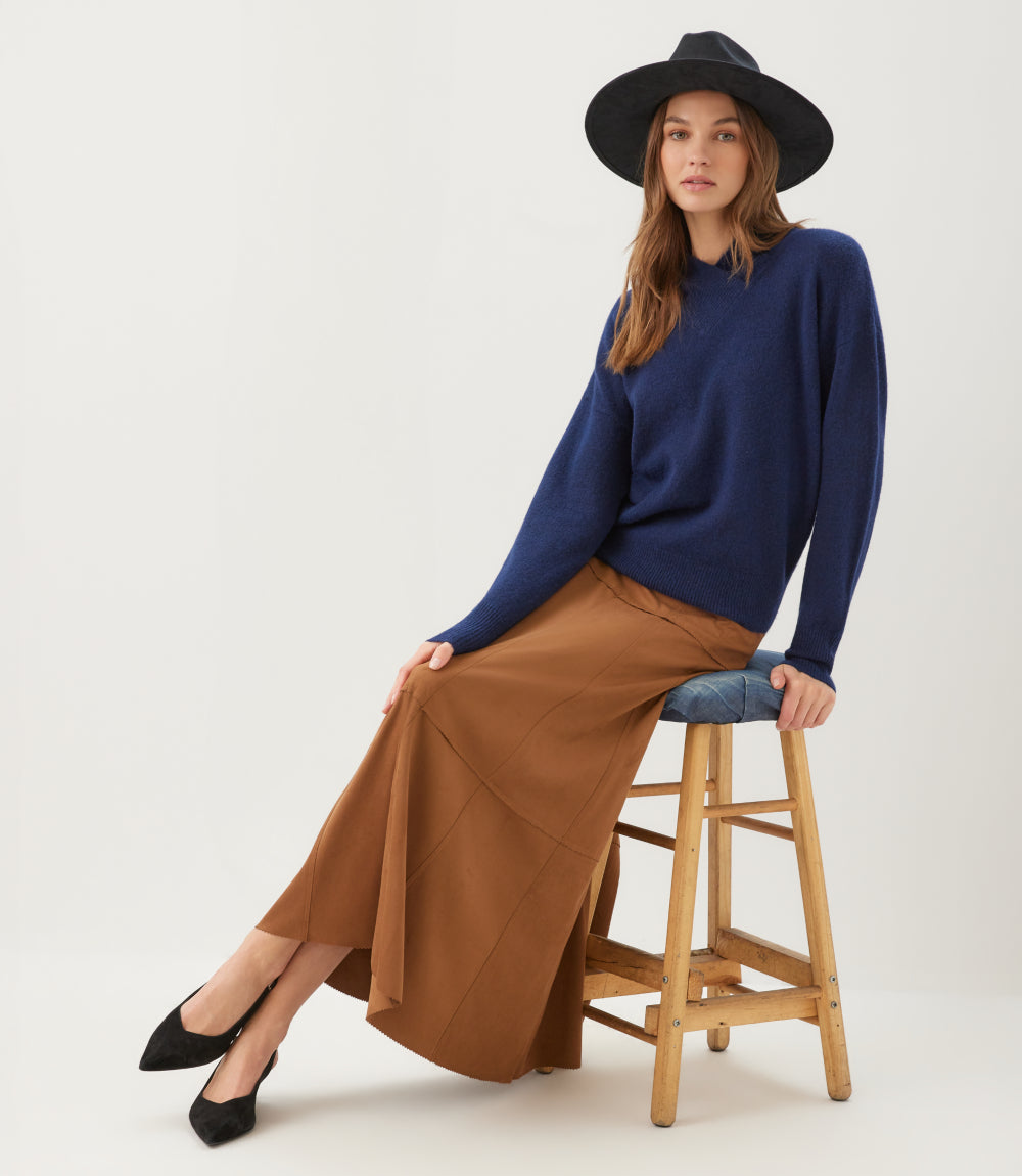 Tiered Faux Suede Midi Skirt