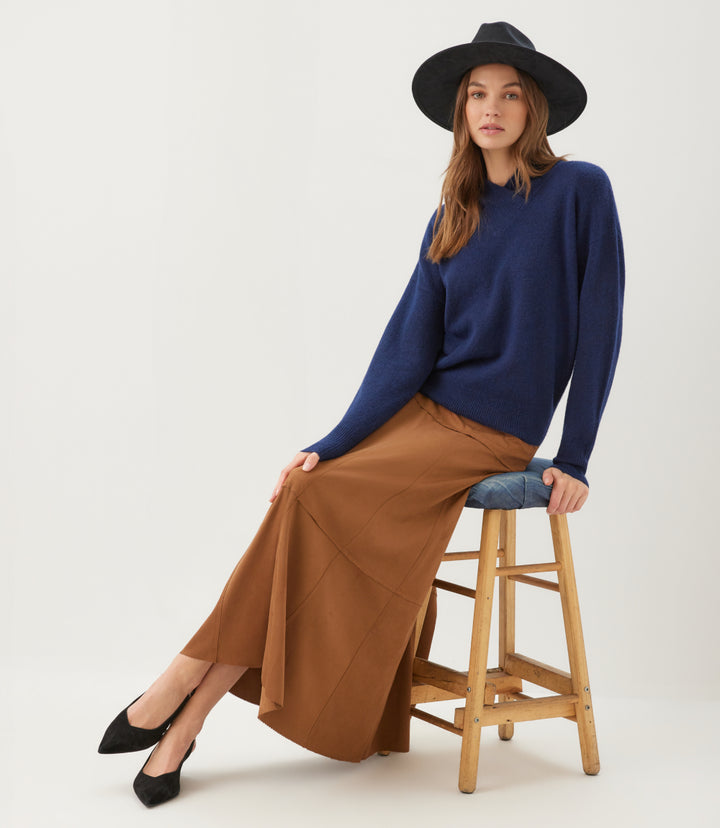 Tiered Faux Suede Midi Skirt