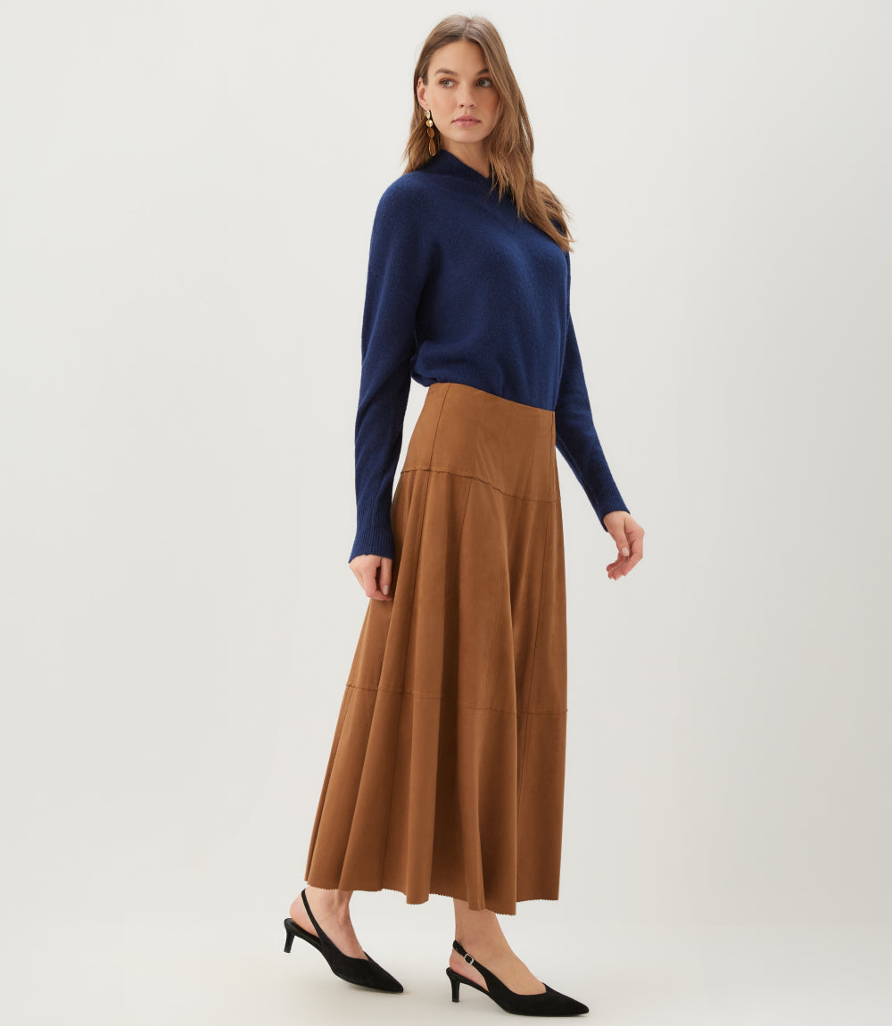 Tiered Faux Suede Midi Skirt