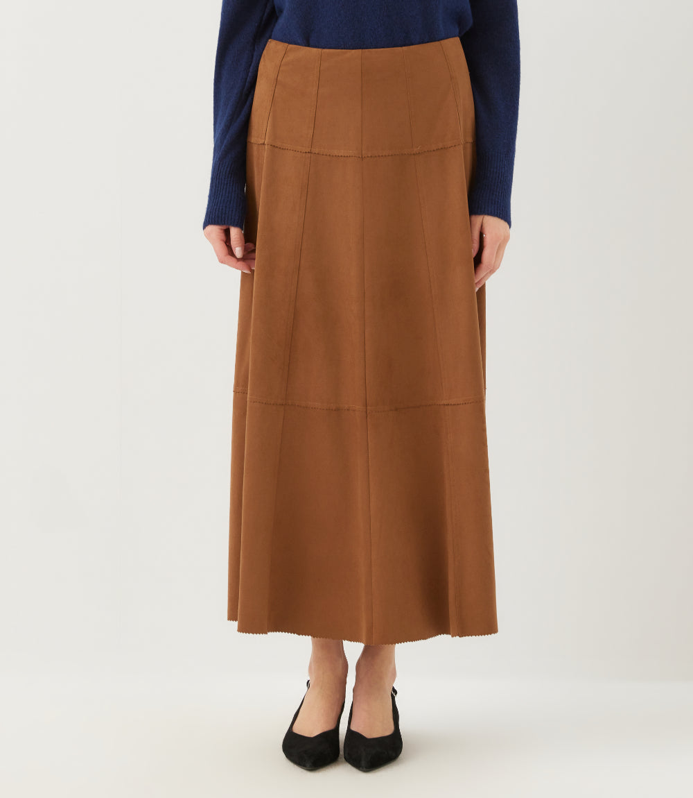 Tiered Faux Suede Midi Skirt