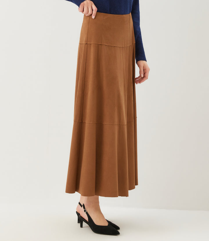 Tiered Faux Suede Midi Skirt