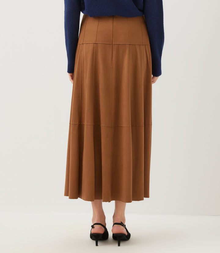 Tiered Faux Suede Midi Skirt