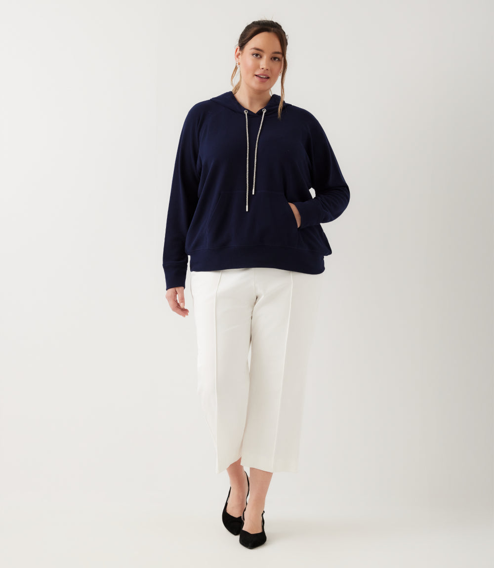 Plus Size Rhinestone Drawstring Hoodie Sweatshirt