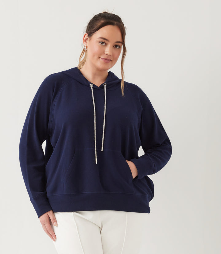 Plus Size Rhinestone Drawstring Hoodie Sweatshirt