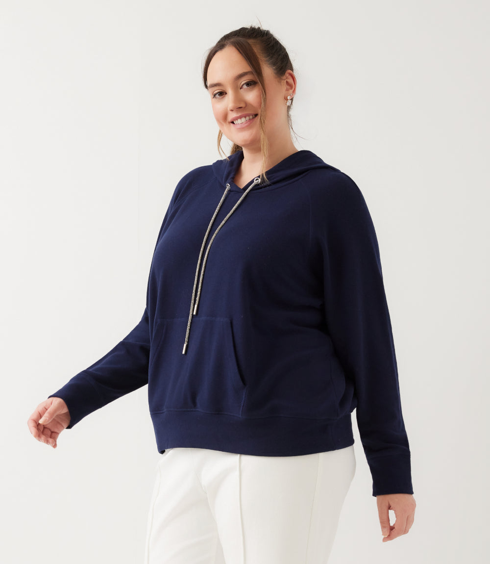 Plus Size Rhinestone Drawstring Hoodie Sweatshirt