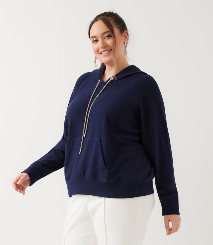 Plus Size Rhinestone Drawstring Hoodie Sweatshirt