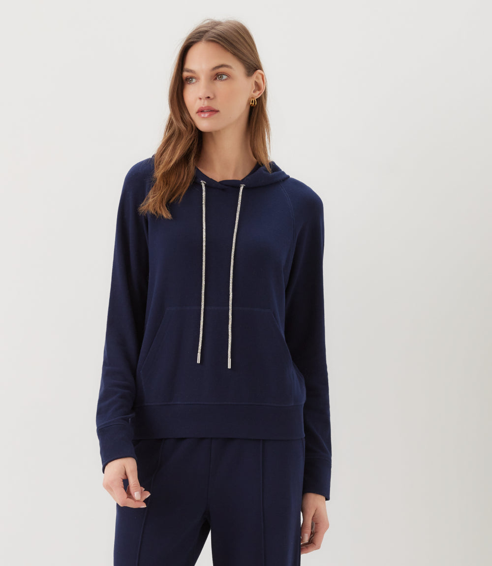 Rhinestone Drawstring Hoodie Sweatshirt