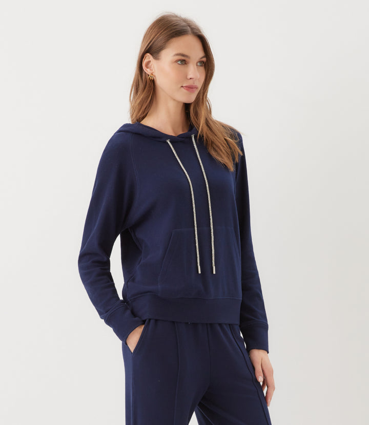 Rhinestone Drawstring Hoodie Sweatshirt