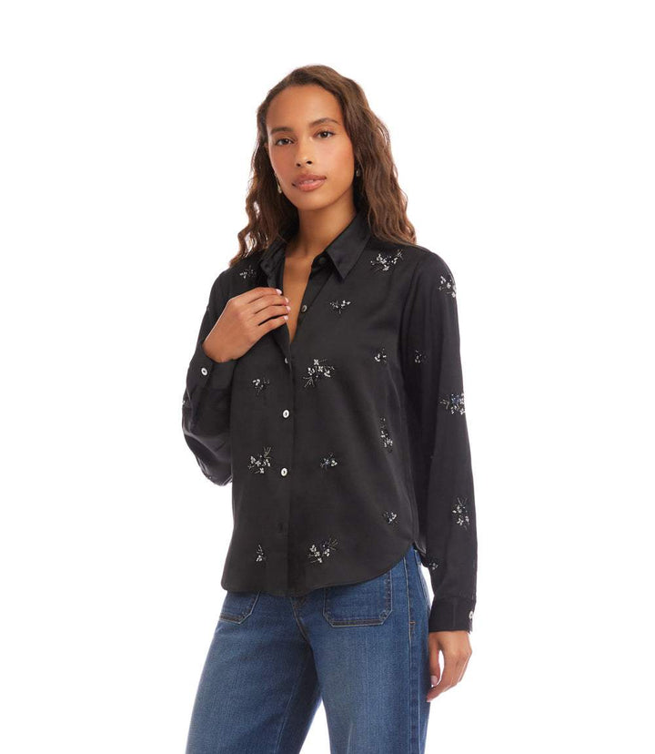 Long Sleeve Embellished Button-Up Shirt