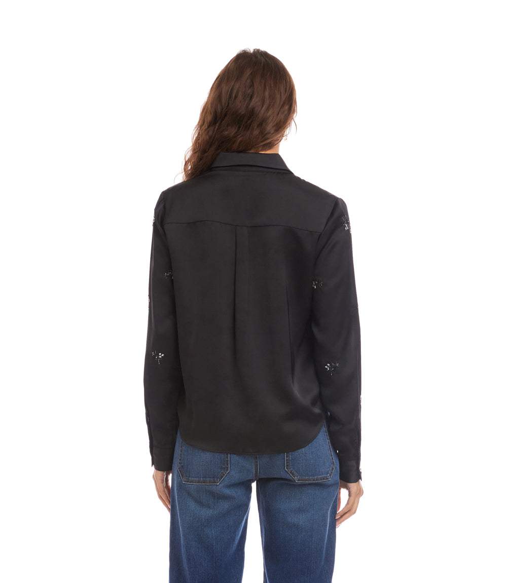 Long Sleeve Embellished Button-Up Shirt