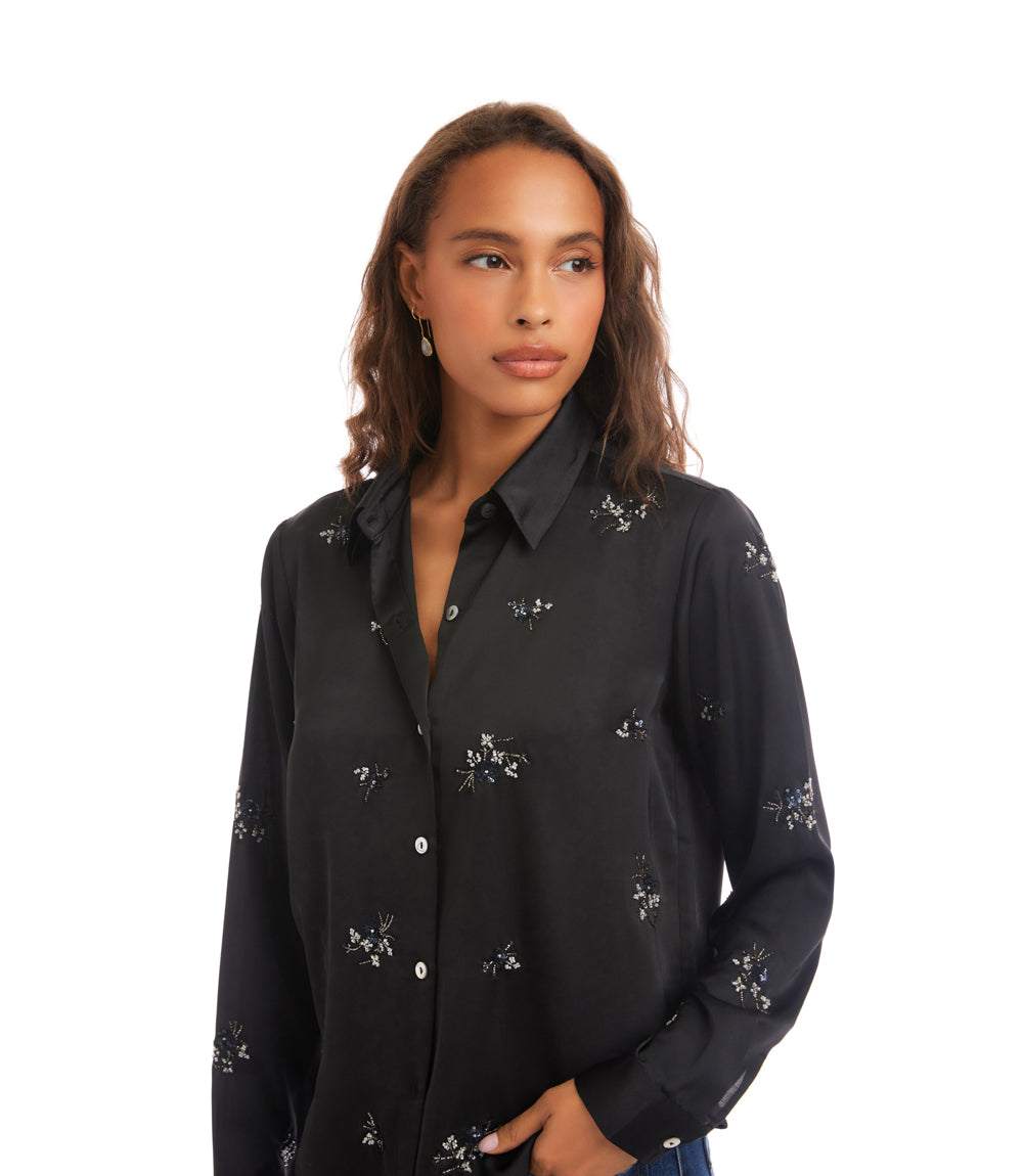 Long Sleeve Embellished Button-Up Shirt