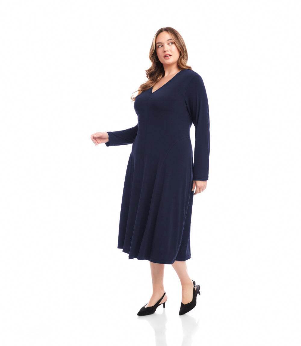 Plus Size Kate V-Neck Midi Travel Jersey Dress