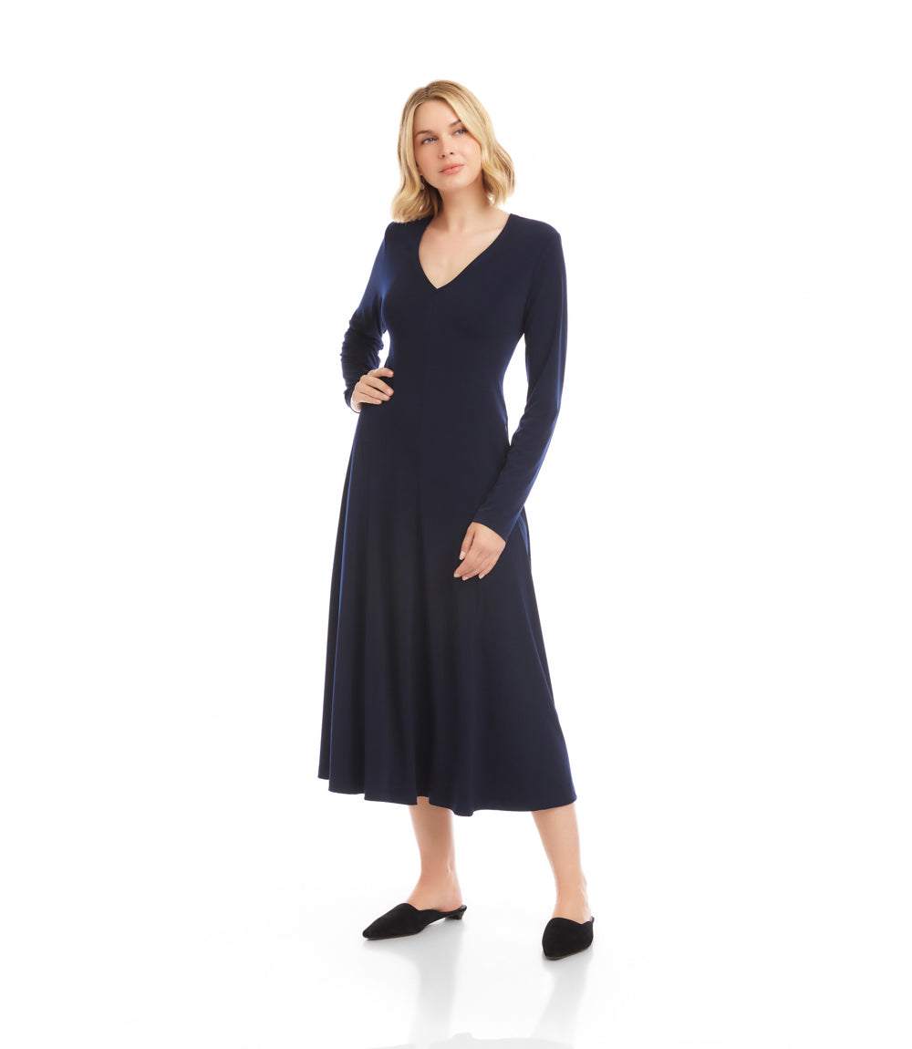 Karen Kane Women's Kate V-Neck Midi Travel Jersey Dress, Small, S, Navy, Polyester/Spandex Karen Kane Women's Kate V-Neck Midi Travel Jersey Dress, Small, S, Navy, Polyester/Spandex