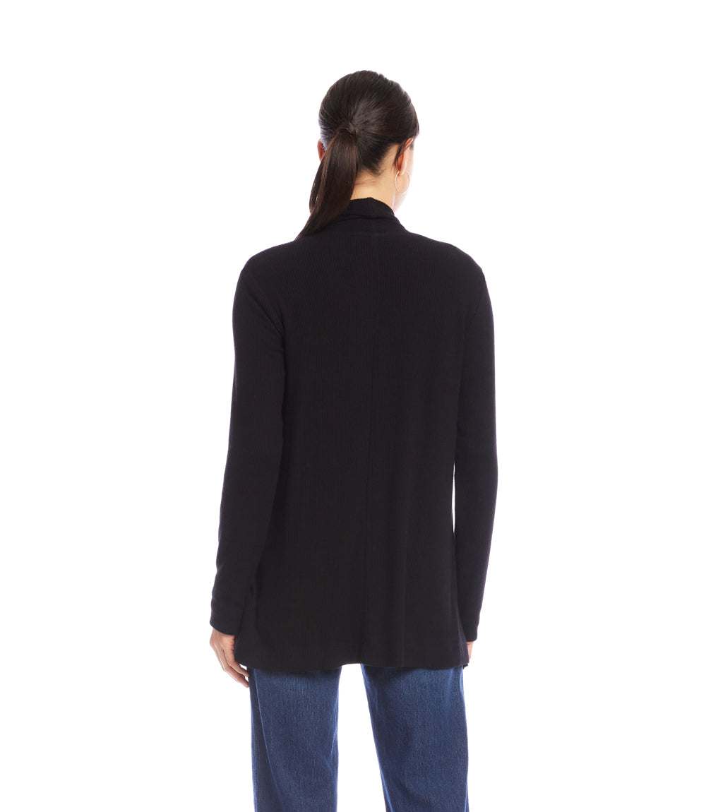Petite Size Long Sleeve Ribbed Drape Front Cardigan