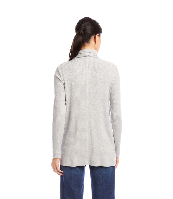 Petite Size Long Sleeve Ribbed Drape Front Cardigan