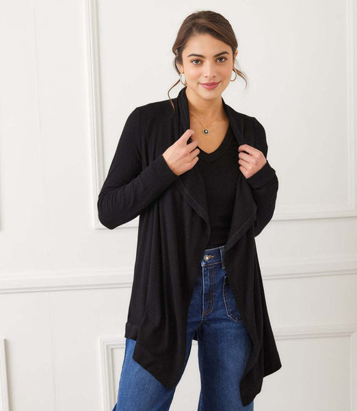 Long Sleeve Ribbed Drape Front Cardigan – Comfortable & Stylish