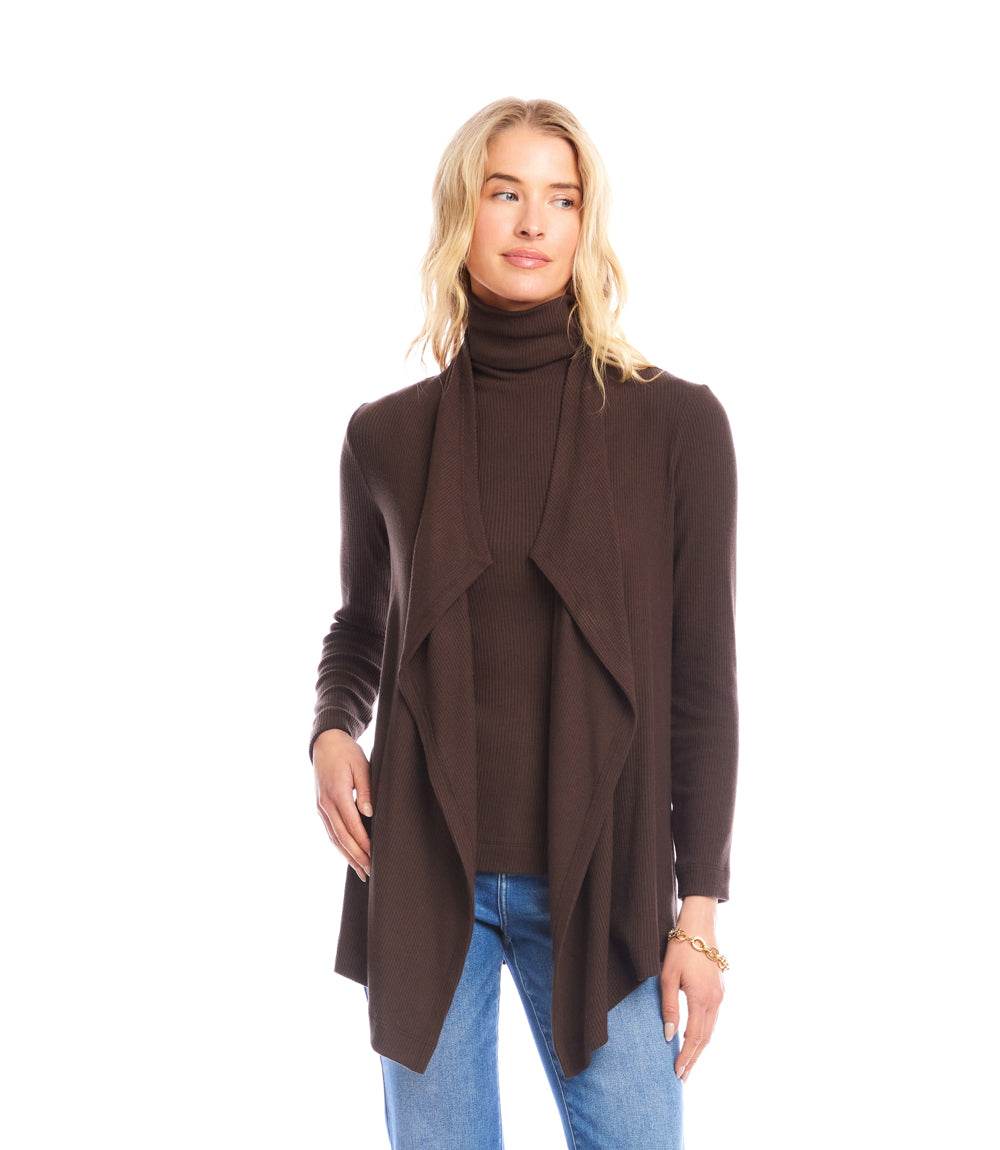 Long Sleeve Ribbed Drape Front Cardigan