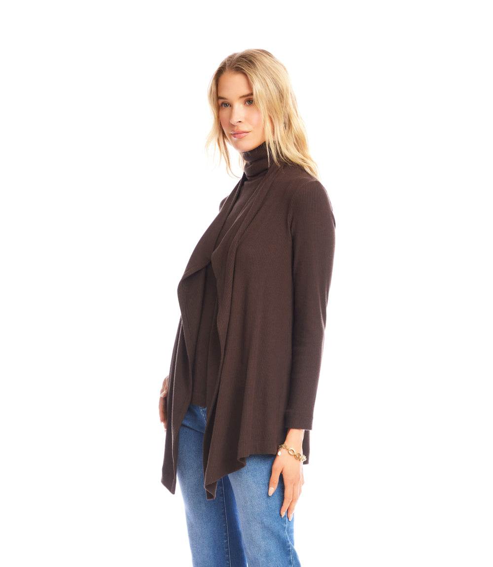 Long Sleeve Ribbed Drape Front Cardigan