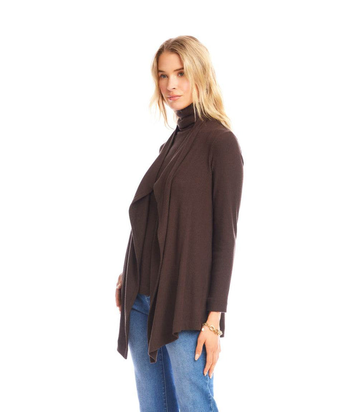Long Sleeve Ribbed Drape Front Cardigan