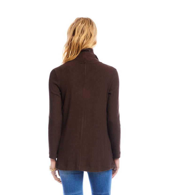 Long Sleeve Ribbed Drape Front Cardigan