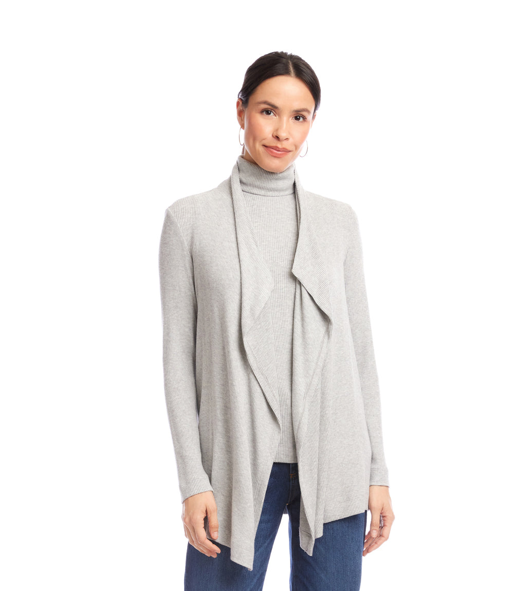 Long Sleeve Ribbed Drape Front Cardigan