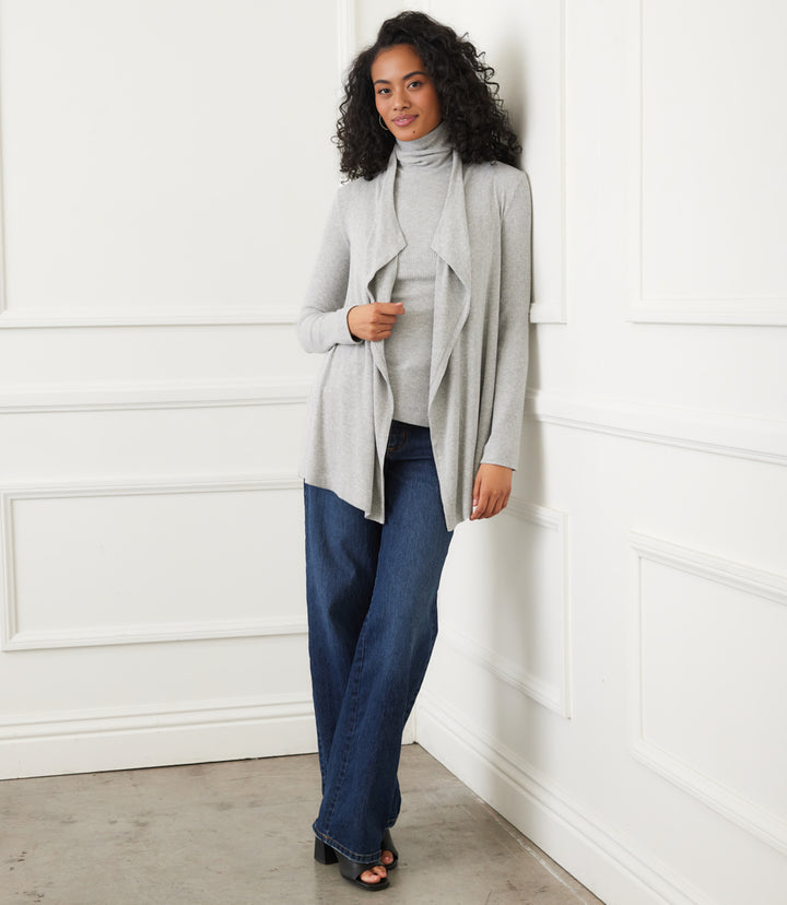 Long Sleeve Ribbed Drape Front Cardigan