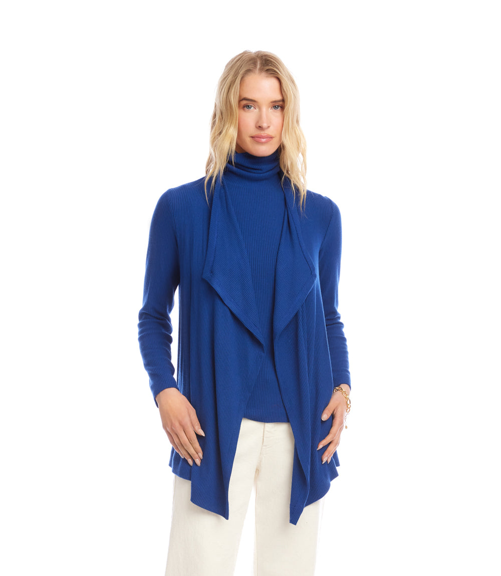 Long Sleeve Ribbed Drape Front Cardigan