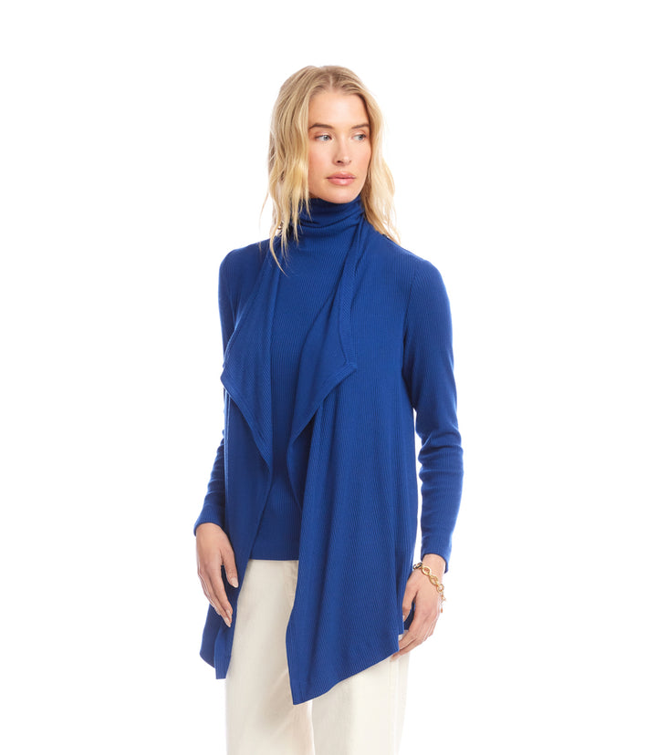 Long Sleeve Ribbed Drape Front Cardigan