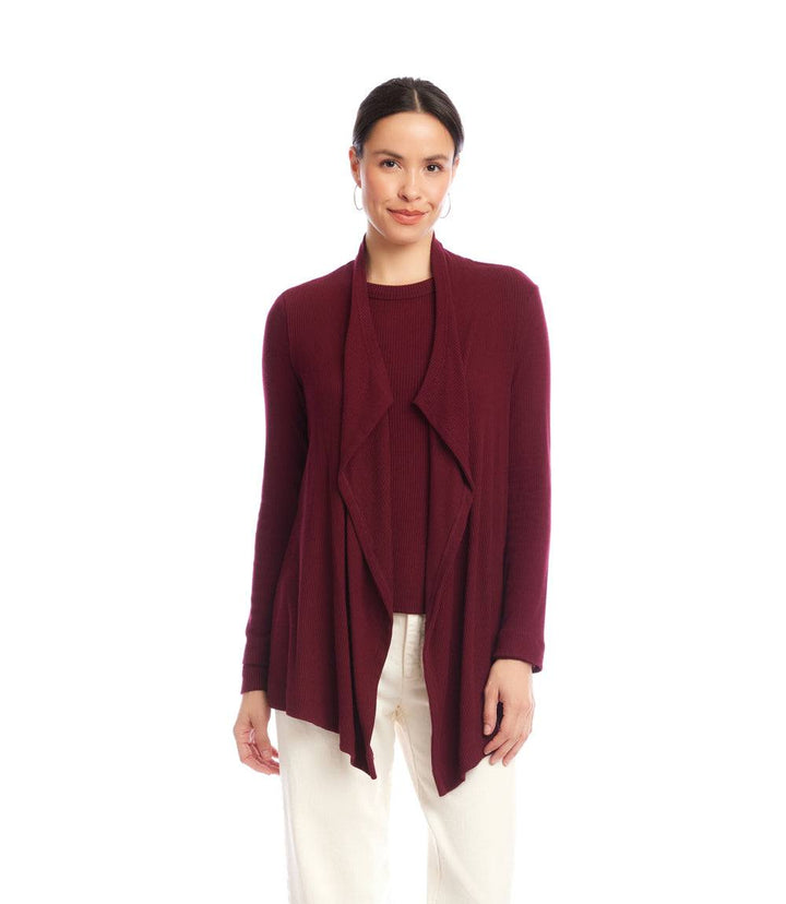 Long Sleeve Ribbed Drape Front Cardigan