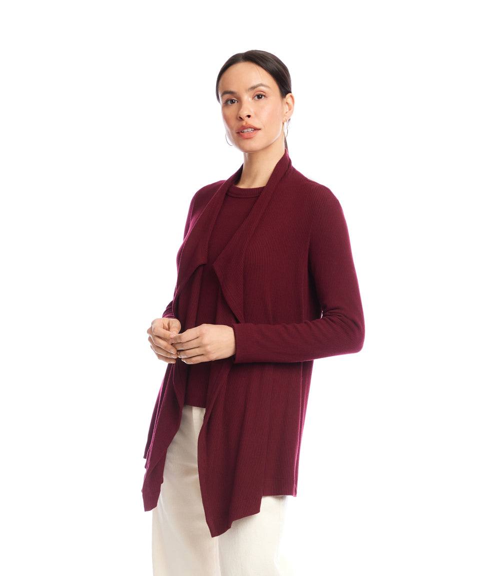 Long Sleeve Ribbed Drape Front Cardigan