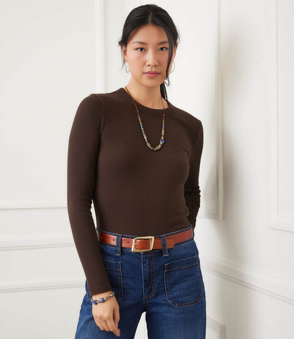 Long Sleeve Ribbed Crewneck Top