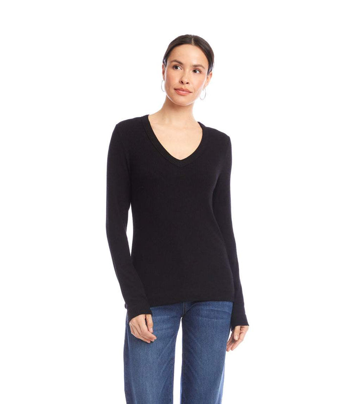 Long Sleeve Ribbed V-Neck Top