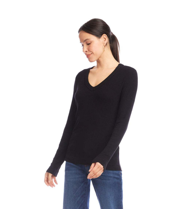 Long Sleeve Ribbed V-Neck Top