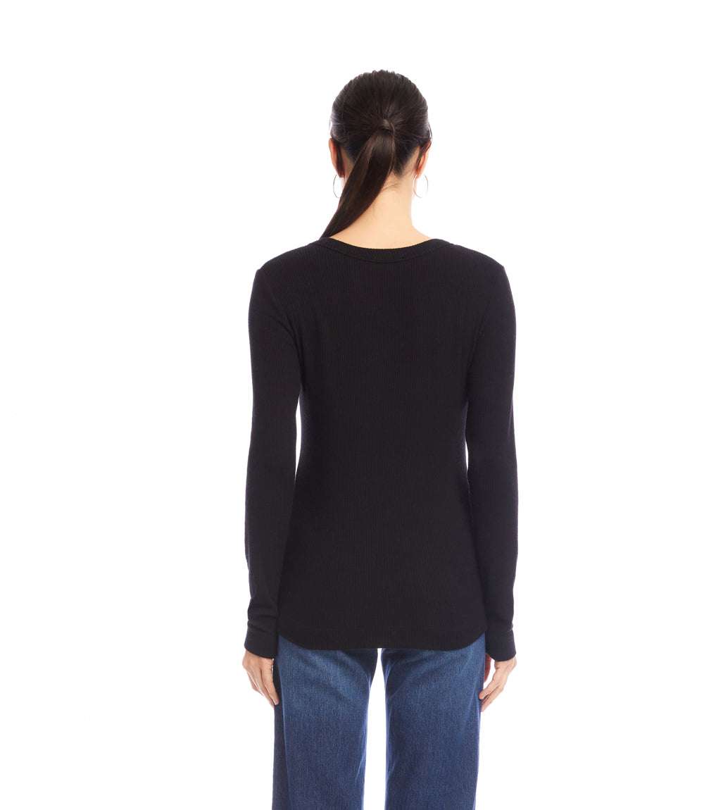 Long Sleeve Ribbed V-Neck Top
