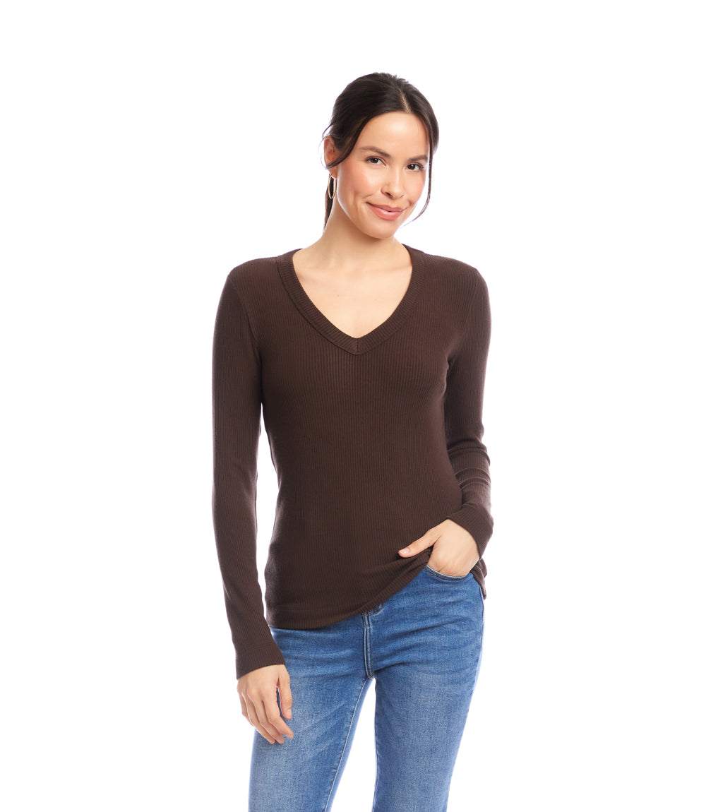 Long Sleeve Ribbed V-Neck Top