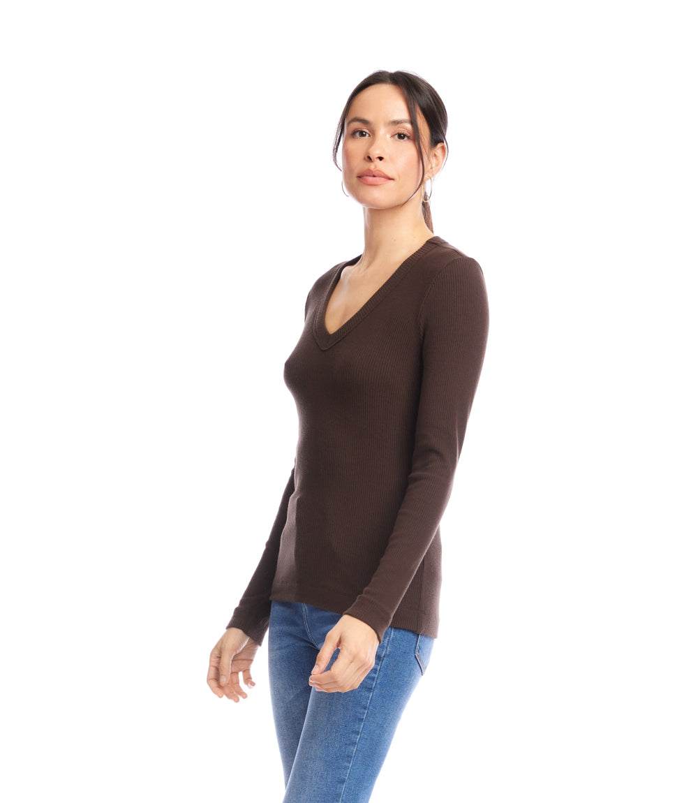 Long Sleeve Ribbed V-Neck Top