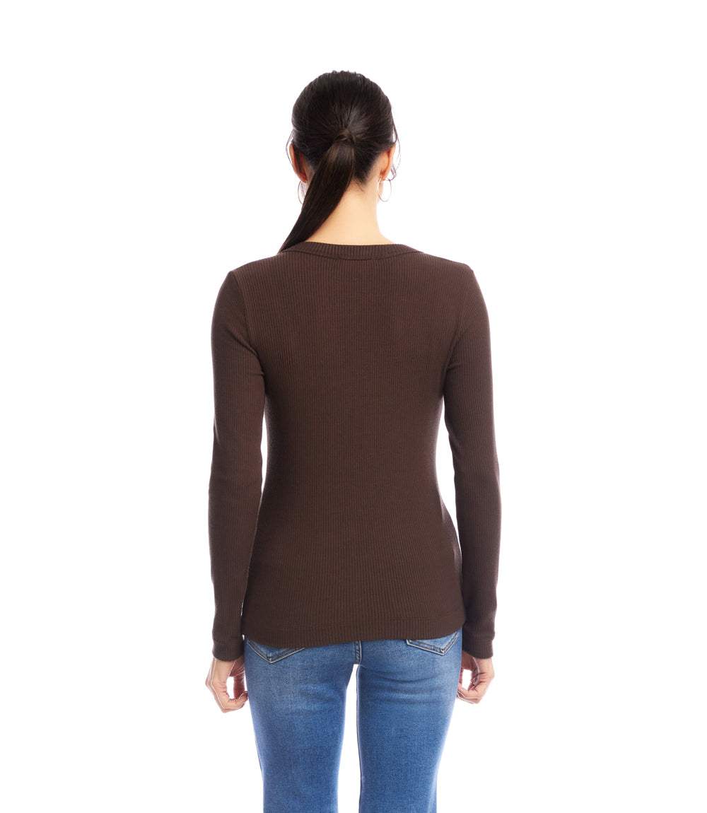 Long Sleeve Ribbed V-Neck Top