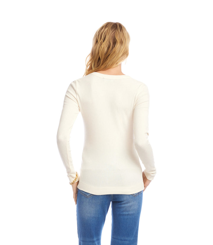Long Sleeve Ribbed V-Neck Top