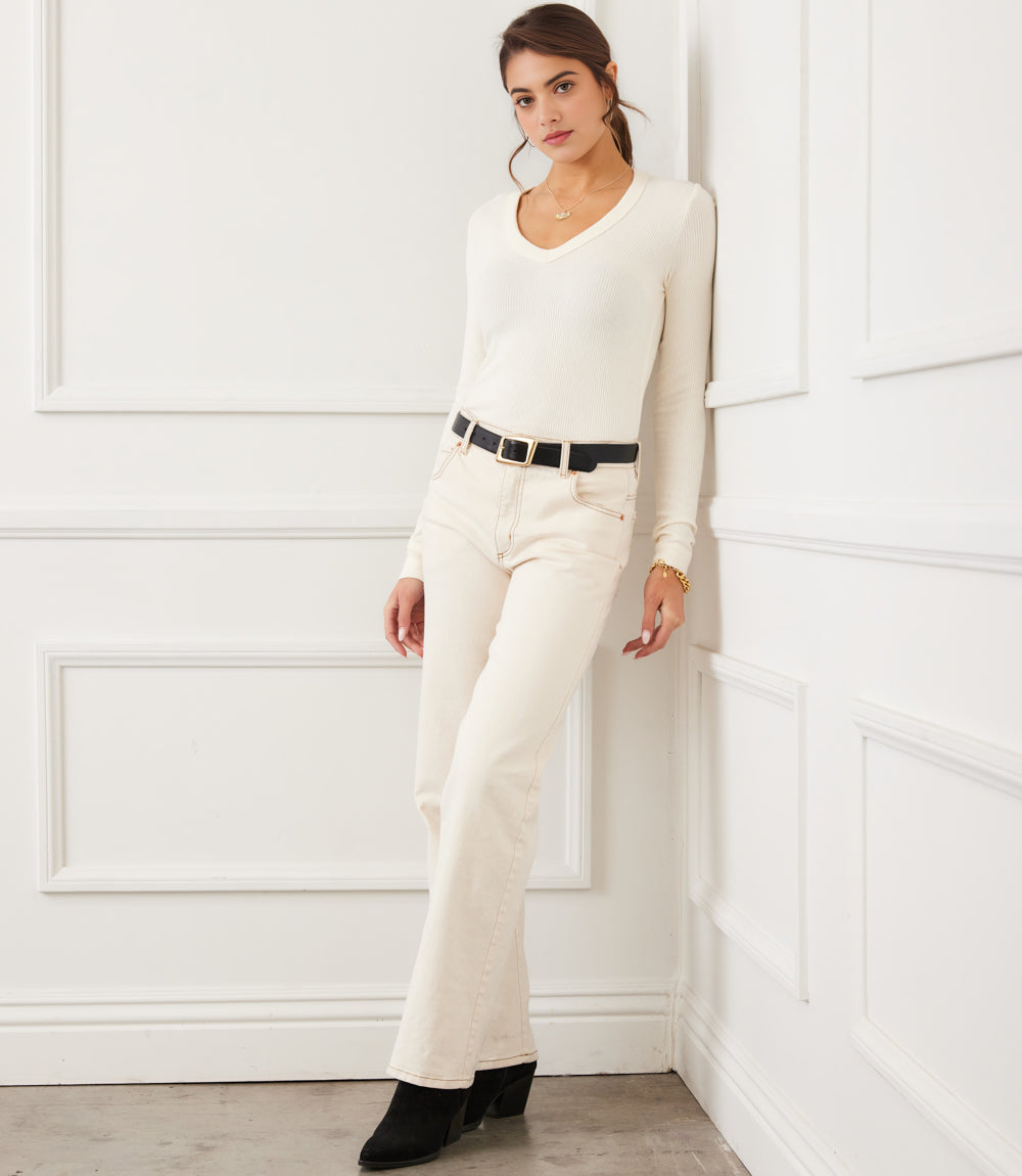 Long Sleeve Ribbed V-Neck Top