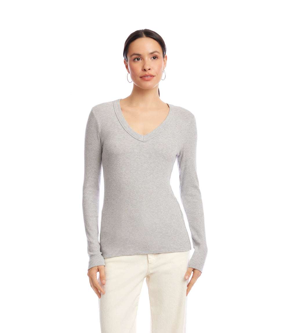 Long Sleeve Ribbed V-Neck Top