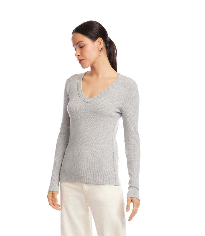 Long Sleeve Ribbed V-Neck Top