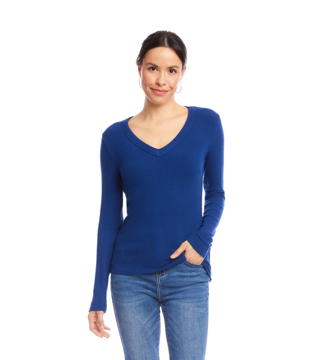Long Sleeve Ribbed V-Neck Top