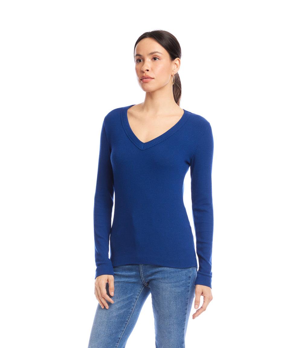Long Sleeve Ribbed V-Neck Top