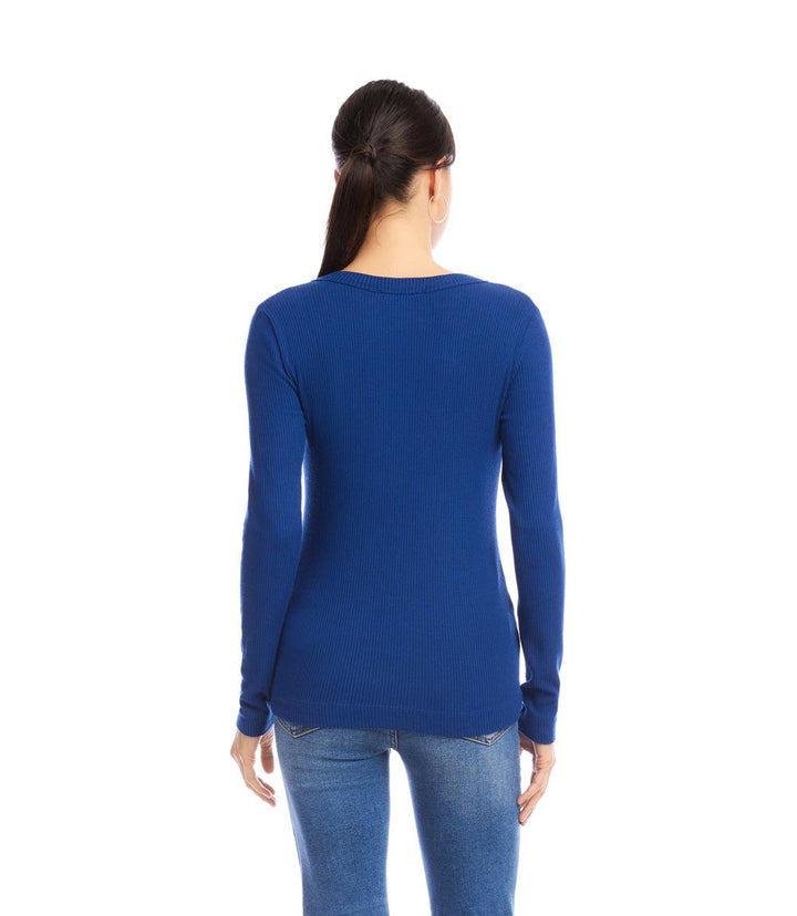 Long Sleeve Ribbed V-Neck Top