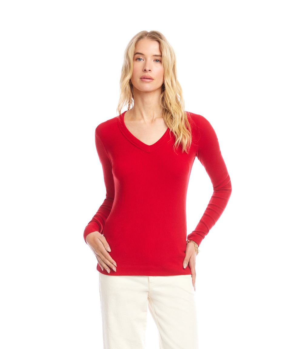 Long Sleeve Ribbed V-Neck Top