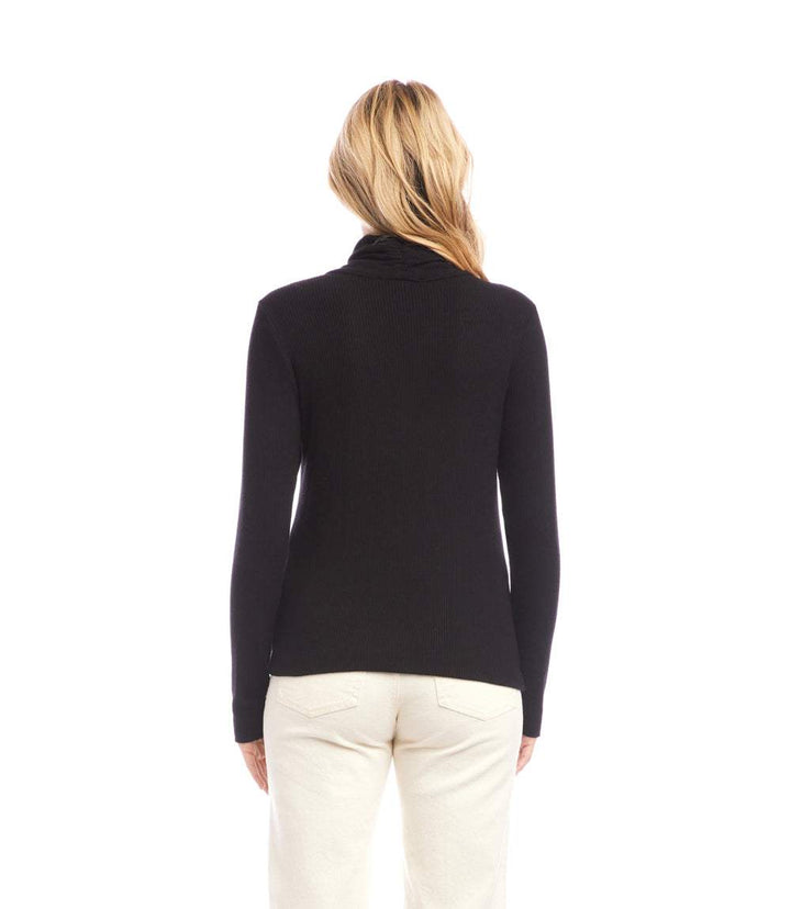 Ribbed Faux Wrap Turtleneck Top