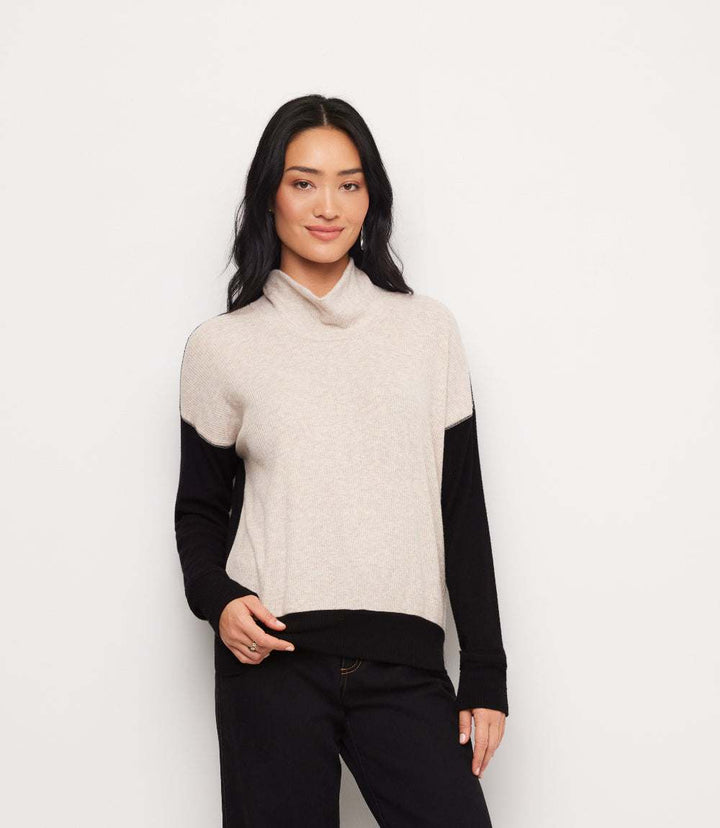 Ribbed Long Sleeve Colorblock Turtleneck Top