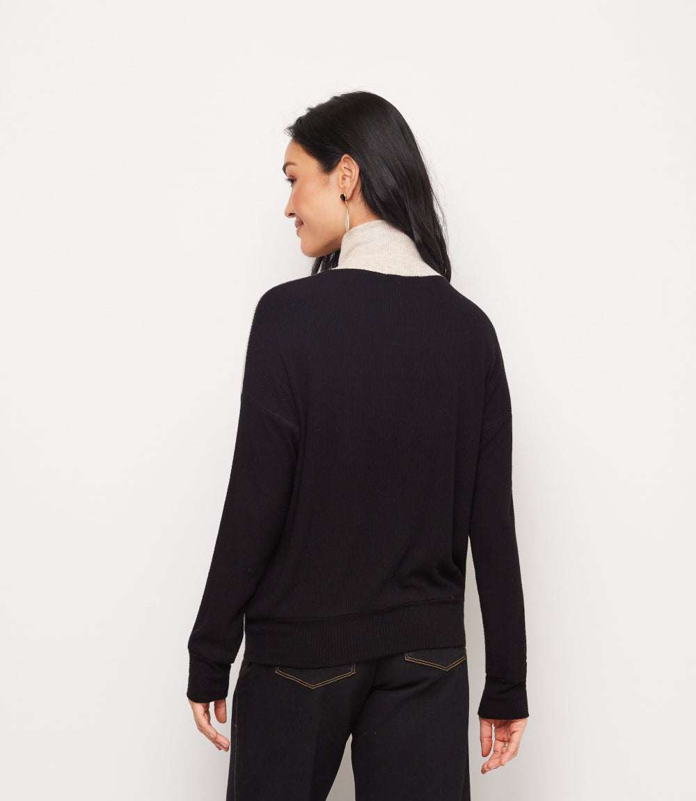 Ribbed Long Sleeve Colorblock Turtleneck Top