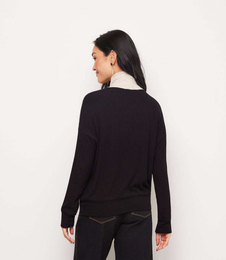 Ribbed Long Sleeve Colorblock Turtleneck Top